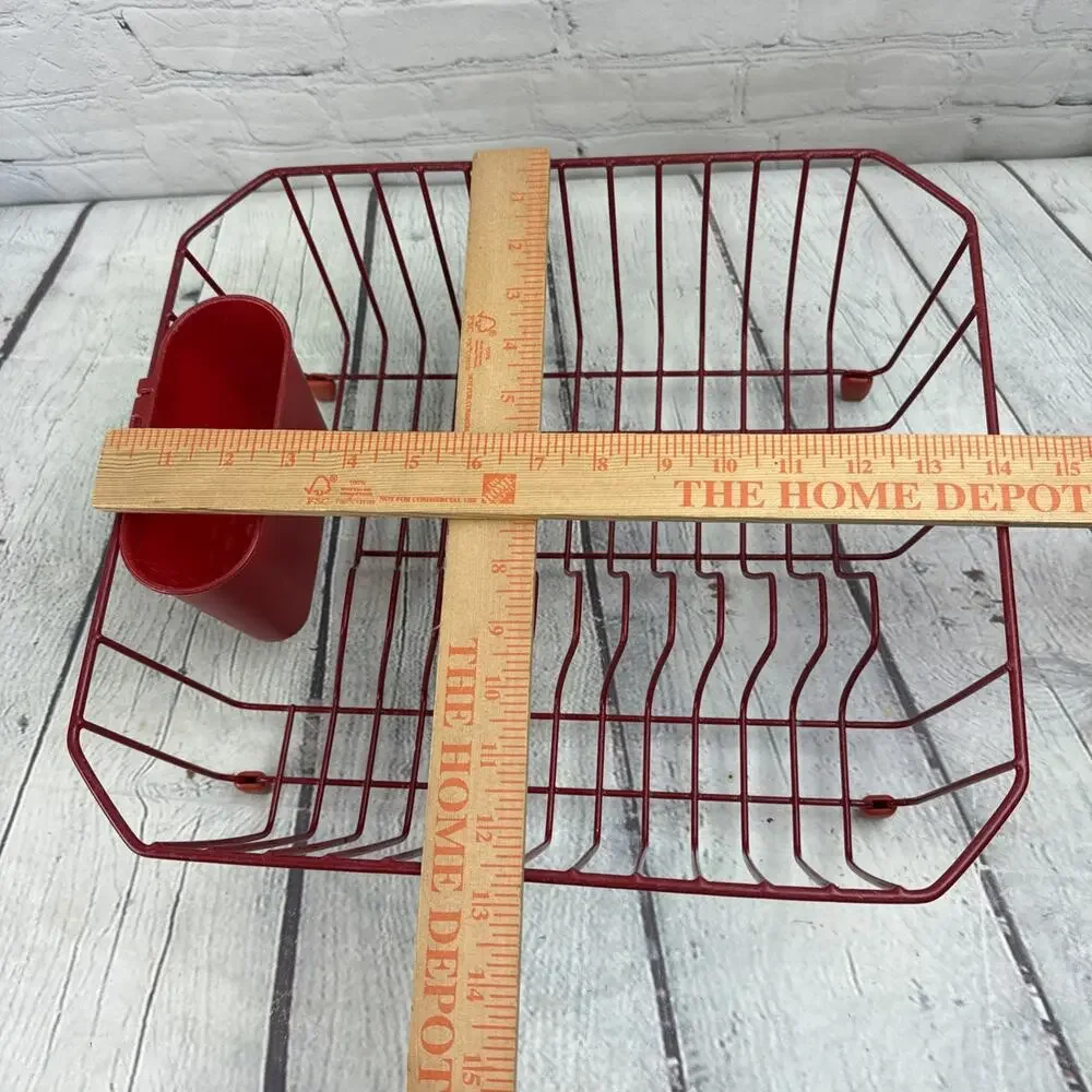 Vtg RED Rubbermaid Coated Wire Sink Dish Drainer Rack Rubber Bottom 14.25x12.75